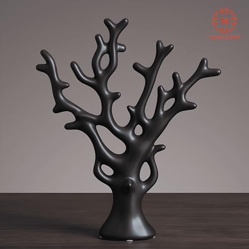 Image of NOSCOMP Black Money Tree Ceramic Decor - 30cm Tall Feng Shui Wealth Tree for Home & Office - Elegant Ceramic Lucky Tree Ornament, Ideal for Living Room, Desk, or Gift