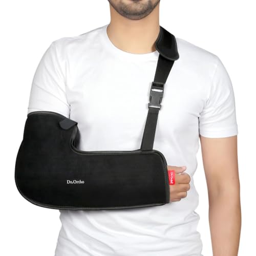 Image of Dr.Ortho Arm Sling Tropical Support Brace | Shoulder Support for Fracture, Immobilization, Prevents Shoulder Dislocation, Skin Friendly & Breathable Material | Black - Small