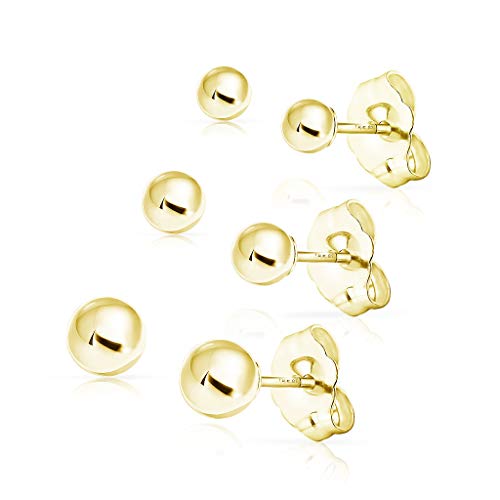 SOLIDGOLD - 14K Gold Filled Dazzling Yellow Gold 3mm 4mm 5mm Ball Stud Earrings 3 Pair Set