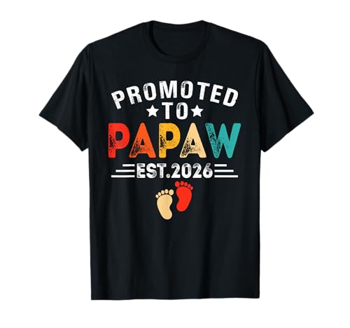 Ascendido a Papaw 2026 para Baby Shower Revelar Género Hombres Camiseta