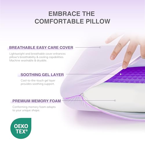 Image of EGOHOME Cooling Gel Memory Foam Pillow - Reversible Cooling Cover, Neck Support for Side, Back and Stomach Sleepers, Removable & Machine Washable, All-Season Comfort, Standard Size, Purple