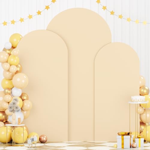 Image of FOTSHARER Spandex Arch Backdrop Cover Set of 3 Beige Wedding Arch Cover 4FT 5FT 6FT Arch Covers for Balloon Frame Stand 2-Sided Arches Backdrop Stretchy Covers for Wedding Banquet Party Banquet Decor