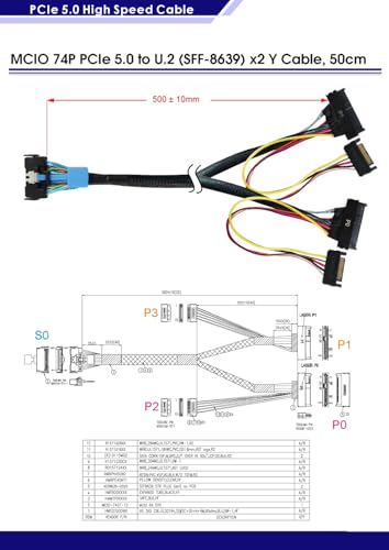 Cable Micro SATA MCIO 74 Pin GEN 5 a U.2 SFF-8639 50 cm miniatura 3