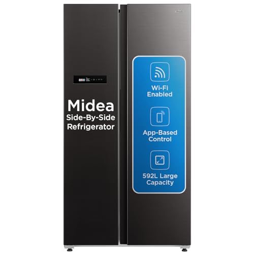 Midea 592 L Side By Side, Wi-Fi Double Door Refrigerator Voice Assistant, App Control, Inverter, (MDRS791MIF28IND Jazz Black)