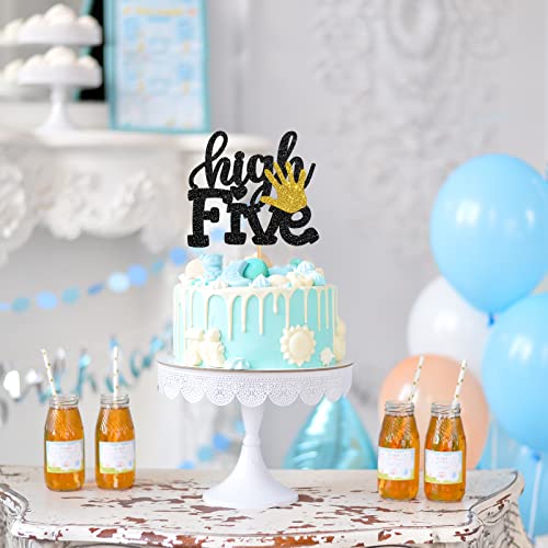 Belrew High Five Cake Topper, Children 5Th Birthday Cake Topper, Five Years Old Birthday Party Supplies, 5Th Birthday Party Decorations, Glittery Black #TOP1