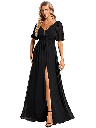 Ever-Pretty Women's Sexy V Neck Front Slit A Line Short Sleeves Chiffon Formal Evening Dresses 01385