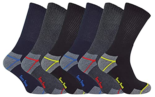 Sock Snob Uomini Ultimo Heavy Duty imbottitura calzini di lavoro del cotone per calzatura antinfortunistica Nero, blu navy, grigio 11-14 Uk, 6 accoppiamenti