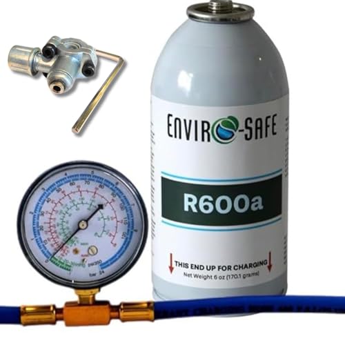 ENVIRO-SAFE R600a Refrigerant | 1 Pack | 6 oz/170g Can | Piercing Style Can for HVAC Use (Include Charging Gauge and Bullet Piercing Valve)