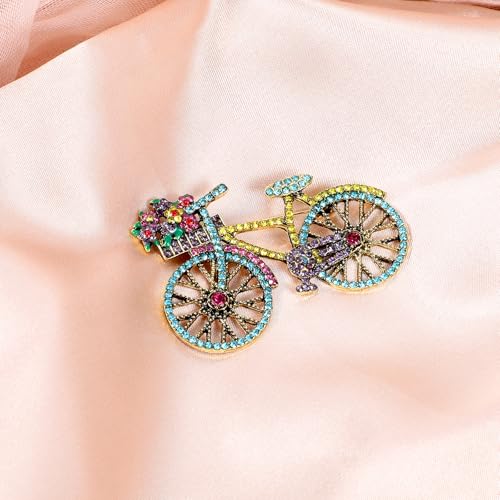Image of Dimeho Crystal Bicycles Brooch Pin, Rhinestone Bicycle Lapel Brooch Pins for Women Men Retro Classic Bike Brooches Pins Creative Bicycles Jewelry Accessories Gifts for Clothes Bags Hat Decoration
