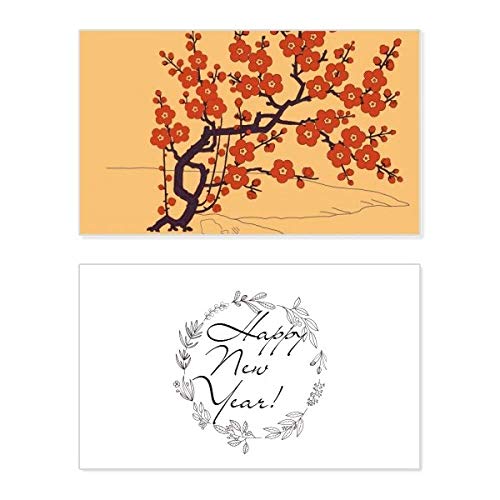 Tarjeta conmemorativa de Año Nuevo Painting Japanese Culture de flores rojas