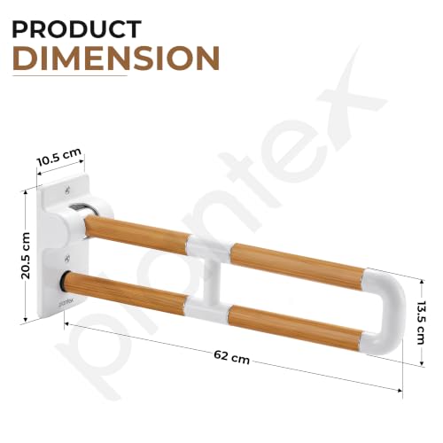 Image of Plantex Resin Grab Bar for Toilet with Grip /24 inch Anti-Slip Handle for Bathroom Support - Pack of 1 (White & Wood)