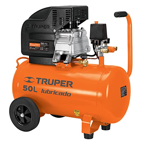 Truper COMP-50LT, Compresor de aire 50L, lubricado, horizontal, potencia máxima, 3 1/2 HP, 120 V