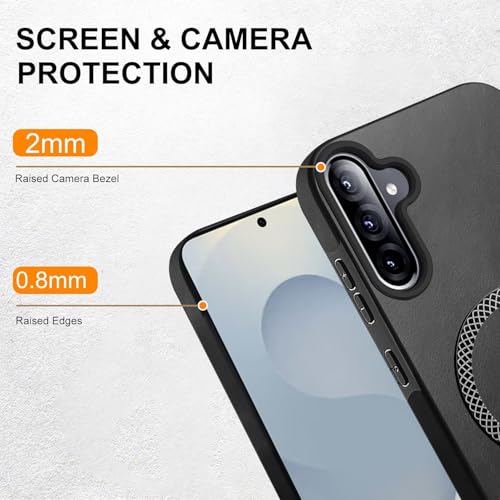 Image of KARWAN Shockproof Hybrid Leather Finish Back Case Cover Compatible with Samsung Galaxy A56 with Wireless MagEaze Charging Cover, Anti-Scratch Shield Case with Strong Minimalist Design (Black)