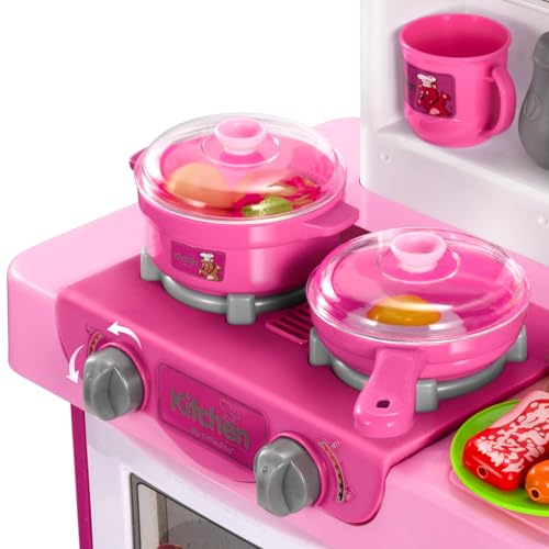 image for TEMI Play Kitchen Playset Pretend Food - 53 Pieces Pink Kitchen Toys f