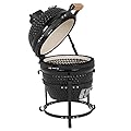ROVSUN Kamado Charcoal Grill and Smoker with Cast Iron Grate, Portable, Best Small BBQ Grill for Indoor/Outdoor Use, 13’’ Mini Max, Black