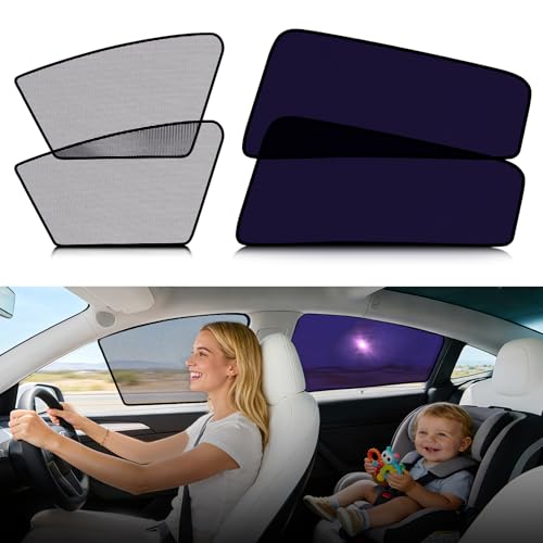 ZATOOTO Tesla Model Y Car Window Shades 4Pack | Clear for Safe Driving | Bluish-Purple for Passenger Comfort | UV Protection | Static Cling Side Window Sun Shade Blocker with Storage Bag | 2020-2026 |