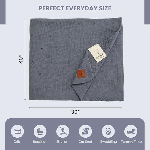 Image of Dua 100% Tencel Baby Blanket 30x40 in, Lyocell Grey Blue, Oeko-Tex Certified, Silky Soft Knit, Thermal-Regulating Swaddle and Receiving Blanket for Newborns
