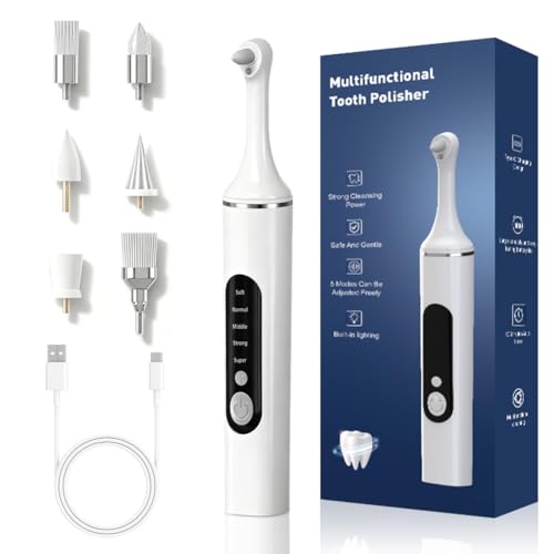 Professionele tandbleekset, 5 modi met verlichting, tandbleekset voor het reinigen van tanden en het bleken van tanden en polijsten, vermindering van de plaqueafzettingen met 6 koppen