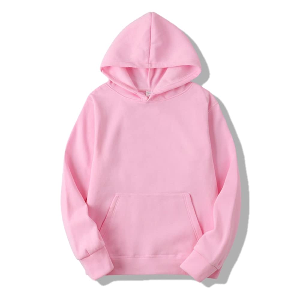 REVHQMen Sweatshirt Plus Fleece Solid Color Youth Hoods Men Long Sleeve Comfortable Holiday Sweater Men Spring Autumn Basic Regular Fit Outdoor Travel Streetwear Men J-Pink XXL