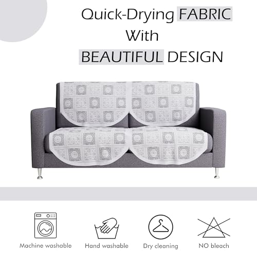 Image of Kuber Industries (Set of 6) Stylish & Durable Cotton Sofa Covers 2+1 Seater | Washable Sofa Protector /Mat & Slipcover for Living Room & Office | Square Flower - White
