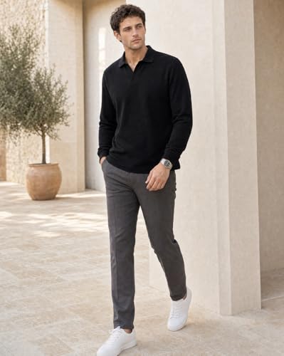 Image of Nobero Popcorn Textured Full Sleeve Polo T-Shirt for Men | Regular Fit