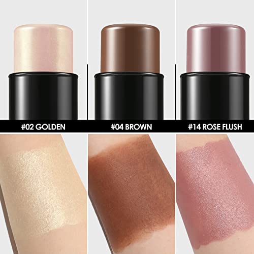 Focallure 3 Pcs Cream Contour Sticks,Shades With Highlighter & Bronzer & Blush,Non-Greasy And Water-Resistant Face Contouring Pen,Easy To Sculpt The Face And Create A Lightweight Finishing Makeup,Neutral #TOP2