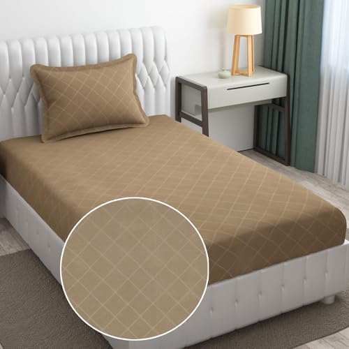 Image of Blue Strip Polycotton Fitted Bedsheet, Single 42x75 (Mouse) | 300 TC | All-Round Elastic Grip | Soft, Breathable & Colourfast | Wrinkle Resistant | Machine Washable