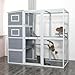 Outdoor Catio, Large Cat Enclosure House Weatherproof, 2 Resting Rooms, 4-Tier Cat Cage Catio for Cats w/ 2 Platforms, Wood