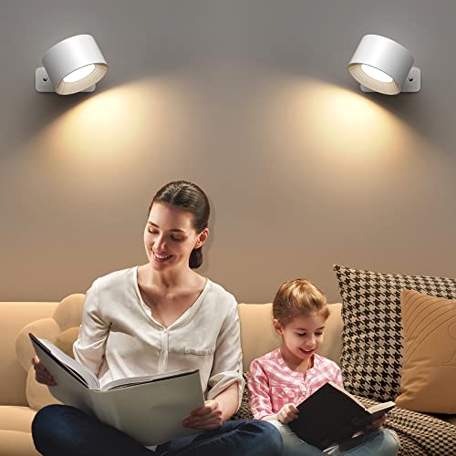 Image of 2-Piece Indoor Wall Light, 360 Rotatable Bedside Lamp Reading Light, LED Wireless 3 Levels of Brightness, 3 Temperatures, with USB Charging Port, for Bedroom, Living Room, Stairs, Hallway