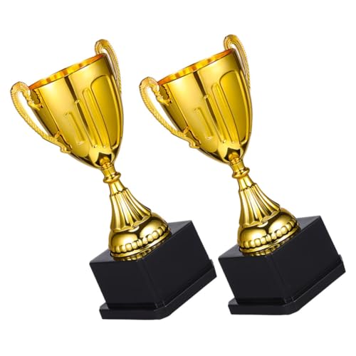 CORHAD 2 Stück Mini Gold Auszeichnungstrophäen mit Stabilem Schwarzem Quadratfuß Kleine Kunststoffpokale für Fußball Sportwettbewerbe und Schulische Ehrungen