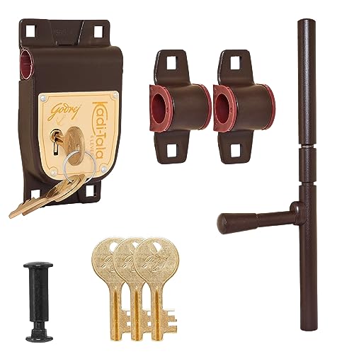Image of Godrej Locks I Kadi-Tala 6 Lever 275 mm I 3 Keys I for Double Door, Fitting Outside of Door Pannel I Aloy Steel Body Double Locking Mechanism for Main Door I Brown Texture Finish