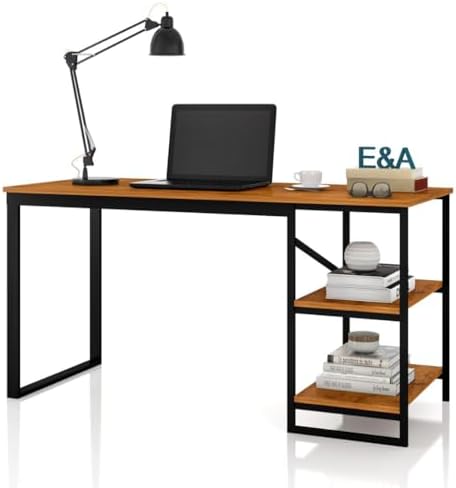 Mesa Home Office C/prateleiras De Metal E&A - Preto/Canela