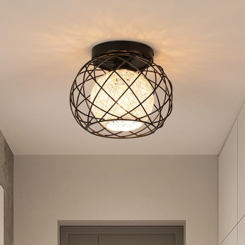 Toolight Ceiling Lights Vintage E27, Industrial Semi Flush Mount Ceiling Light with Black Metal Cage, Chandelier Ceiling Lighting Fixtures Max 60W Ø240mm for Living Room Kitchen Bedroom Cafe Bar