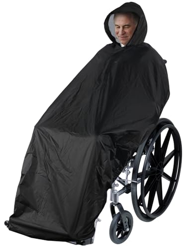 ANYOO Wheelchair Waterproof Poncho with Hood Reusable Cover Lightweight Poncho Cloak for Adult(Black) One Size