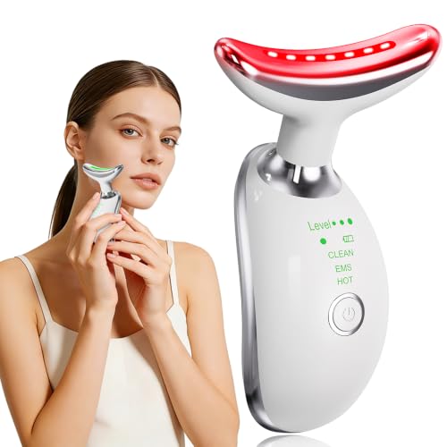 Image of Face and Neck Massager Tool with Heat & 3 Light Therapies, Smart Vibration, Red-Light-Therapy and EMS Modes, Gua Sha Facial Tools for Face and Neck Skin Care and TMJ Relief (White)