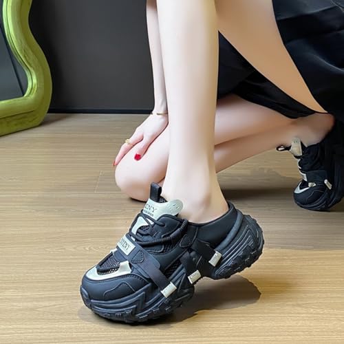 Womens Fashion Lace Up Chunky Platform Backless Sneakers Wear Resistant Low Top Retro Spring Summer Casual Walking Shoes4
