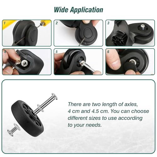 4pcs Luggage Wheels Replacement OD 50mm, Suitcase Swivel Casters, Wear Resistant Rubber Repair Wheel Black, PF083