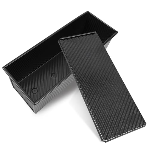Hikaproligt Toastbrot Backform 1000g, Antihaft Pullman Kastenform mit Deckel, Rechteckige Brotbackform aus Carbonstahl für hausgemachtes Brot & Sauerteig, Lange Toastform mit Teigschneider, Schwarz