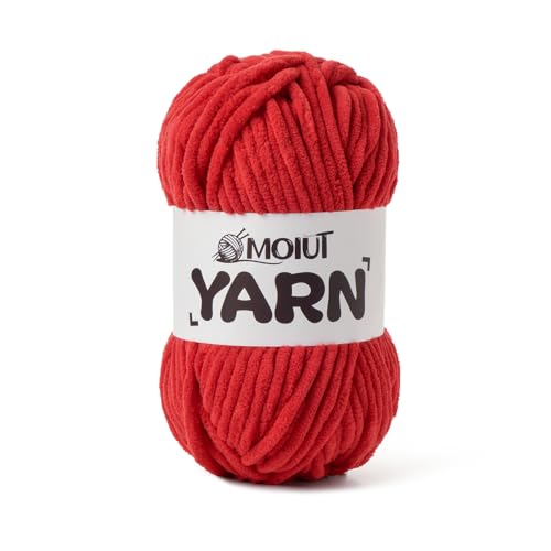 Image of Fluffy Chenille Yarn for Crocheting, Chunky Velvet Yarns for Crochet Amigurumi, Baby Yarn for Crocheting Soft Blanket, 87.4yds /3.5 oz Bulky Yarns for Crafts /Hats /Shoes /Socks (Red)