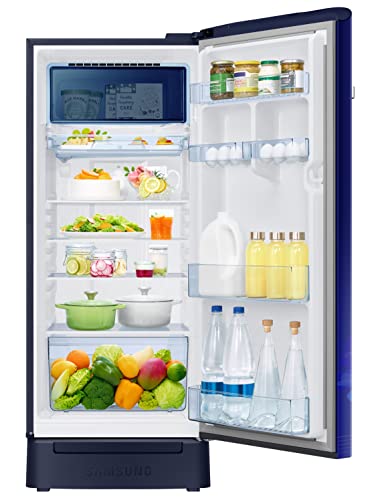 Image of Samsung 215L 3 Star Inverter Direct-Cool Single Door Digi-Touch Refrigerator (RR23C2F23HS /HL,Hydrangea Blue) Base Stand Drawer