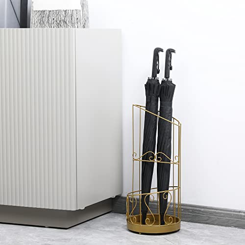 Mygift Vintage Brass Metal Umbrella Holder Stand With 2 Sections And Scrollwork Design, Long And Short Umbrellas Storage Rack #TOP1