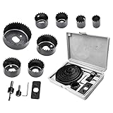 16Pcs Hole Saw Kit Including 3/4”-5” (19-127mm) Universal Hole Saw Blades, Mandrels, Drill Bits, Installation Plate, Hex Key for Woodworking