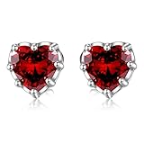 Heart Earring for Women Girls Hypoallergenic 925 Sterling Silver Cubic Zirconia Heart Ruby Stud Earr