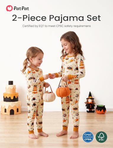 Image of PATPAT Toddler & Kids Pajama Sets with Bamboo Viscose, Snug Fit Pjs for Girls, All-Season Comfort Sleepwear, Ages 2-12 Years