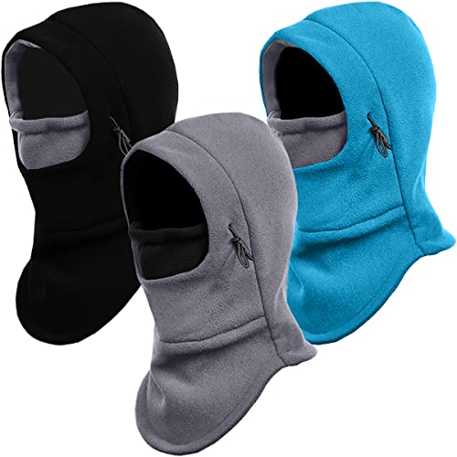 3-Pack Balaclava Ski Mask Winter Fleece Thermal Neck Warm Hood Cover for Cold Weather Snow Outdoor Sports Cap for Men & Women (Black(Grey) & Grey(Black) & Blue(Grey) 3pcs)