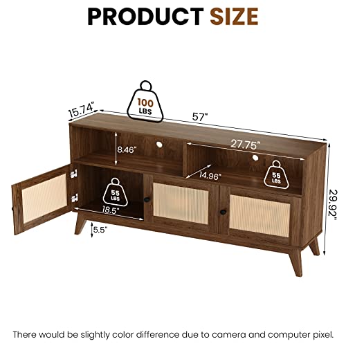 Mid-Century Modern Rattan TV Stand with Storage for Living Rooms