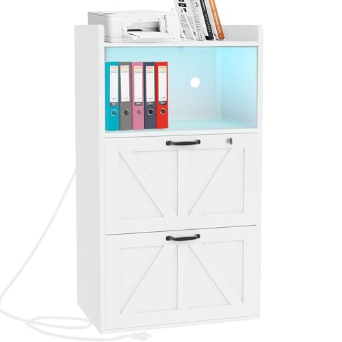 BTDWI 2 Drawer Lateral File Cabinet with Charging Station, Wood Filing Cabinet with Lock & LED...