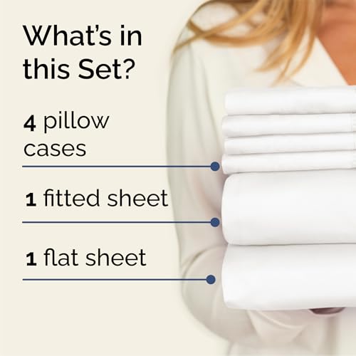 Image of Queen 6 Piece Bed Sheet Set - Breathable & Cooling Sheets - Antique White | Ultra-Soft Hotel Luxury Bedding Set w / 8-16 Inch Deep Pockets, 1 Flat & 1 Fitted Sheet & 4 Pillowcases, Wrinkle & Fade Free
