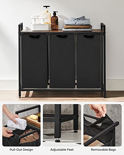 Vasagle Laundry Hamper, Laundry Basket, 3 × 38L Laundry Sorter With 3 Bags, 1 Storage Shelf, Rustic Brown And Black Ublh301B01 #TOP2