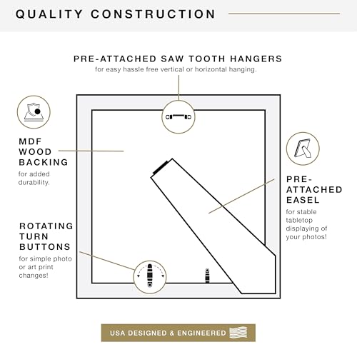 MCS Studio Gallery 10x10 Picture Frame Black Woodgrain, Wall Hanging & Easel for Tapletop Display, Square Photo Frame for Photos, Posters & Art Prints (1-Pack)